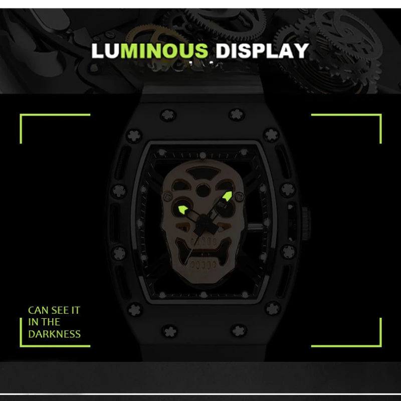 Unique Skull Watches for Men Fashion Hollow Design Quartz Mens Watches Y2k Black Gothic Punk Casual Sport Wristwatch Waterproof