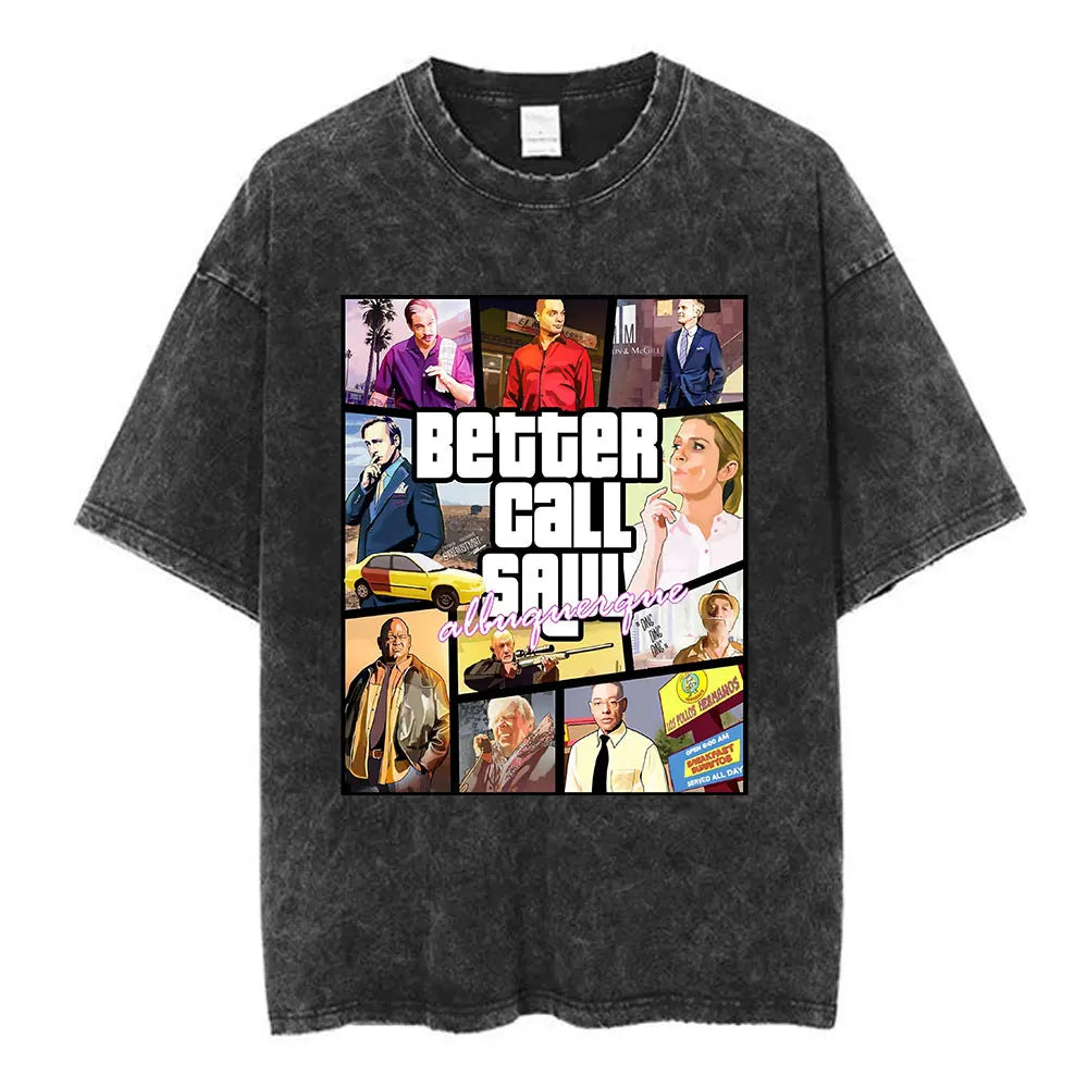 Heisenberg Breaking Bad Vintage Washed T Shirt Better Call Saul Graphic Print T-shirts Men's Pure Cotton Short Sleeves Tee Shirt