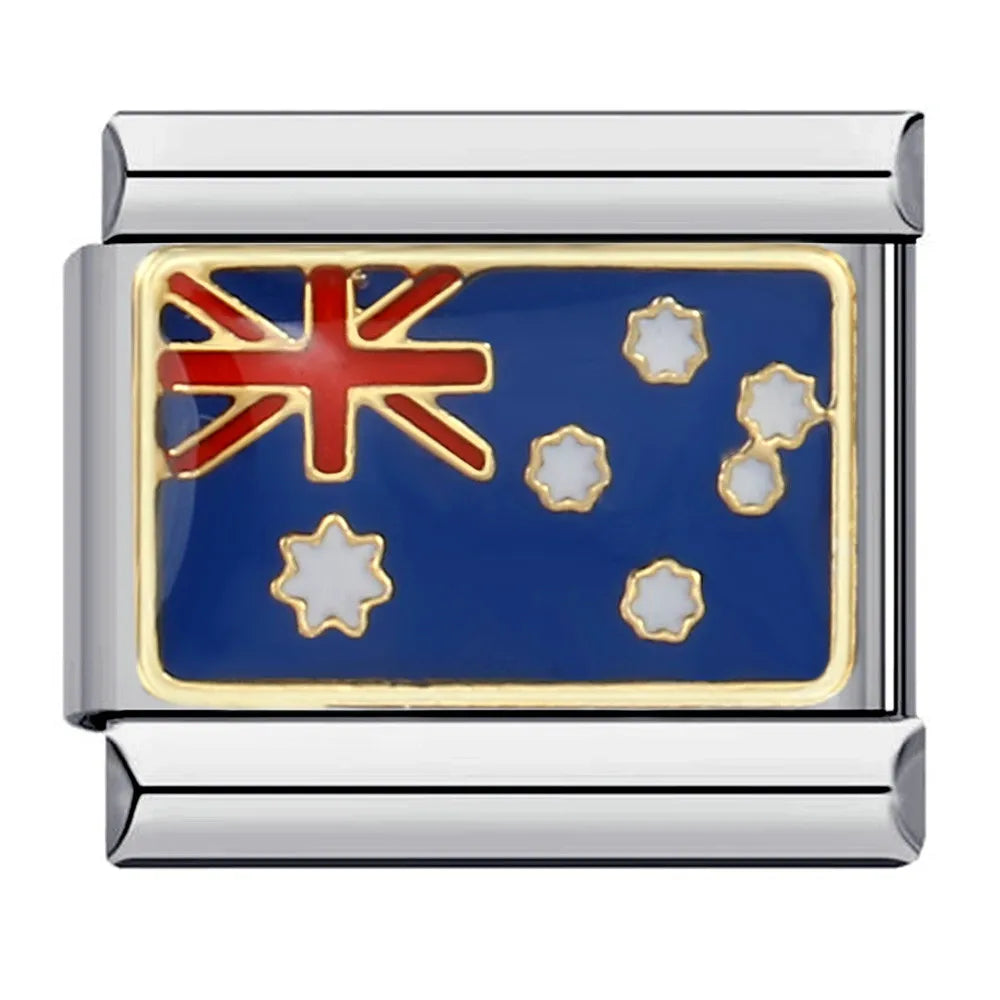 2025 New World National Flag Enamel Italian Charm Bead Fit 9mm Stianless Steel Italian Bracelet Link Hand Chain DIY Jewelry Gift