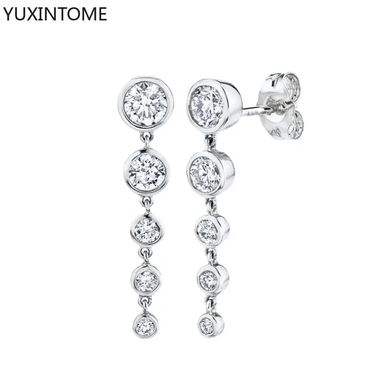 925 Sterling Silver Needle Shiny Round Zircon Pendant Hoop Earrings Exquisite Long Chain Stud Earrings Women's Fashion Jewelry