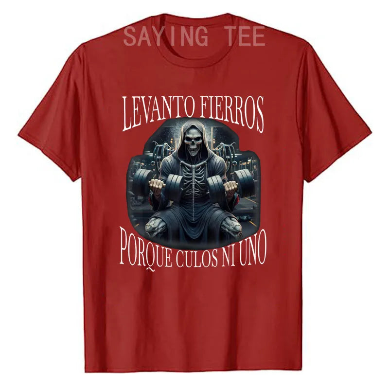Levanto Fierros Porque: Calacas Chidas Gym T-Shirt Men's Fashion Skeleton Fitness Exercise Tee Tops Husband Daddy Novelty Gifts