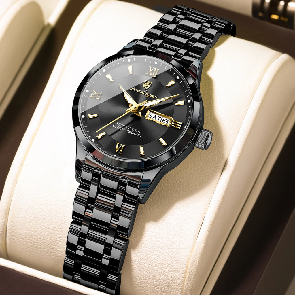 POEDAGAR Luxury Quartz Women Watch Luminous Stainless Steel Waterproof Ladies Wristwatch Week Date Fashion Woman's Watches Reloj