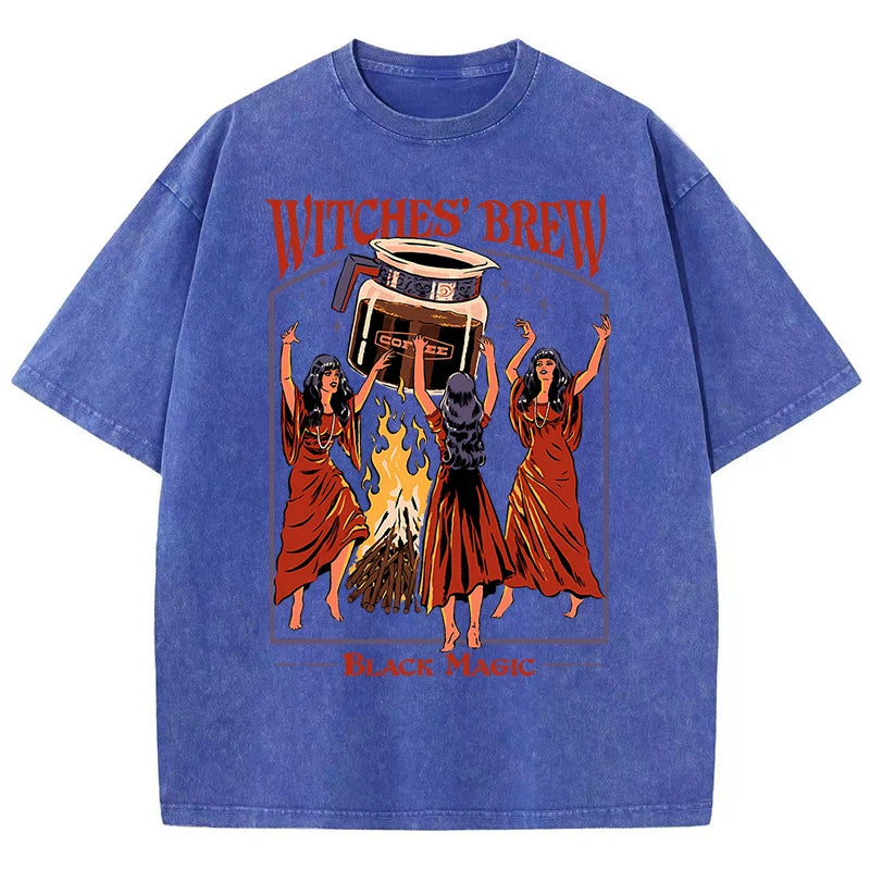 Witches Brew Coffee Black Magic Washed Retro Snow Mens T Shirt Summer Clothes Casual Tee Clothes T-Shirt Cotton Breathable Tops