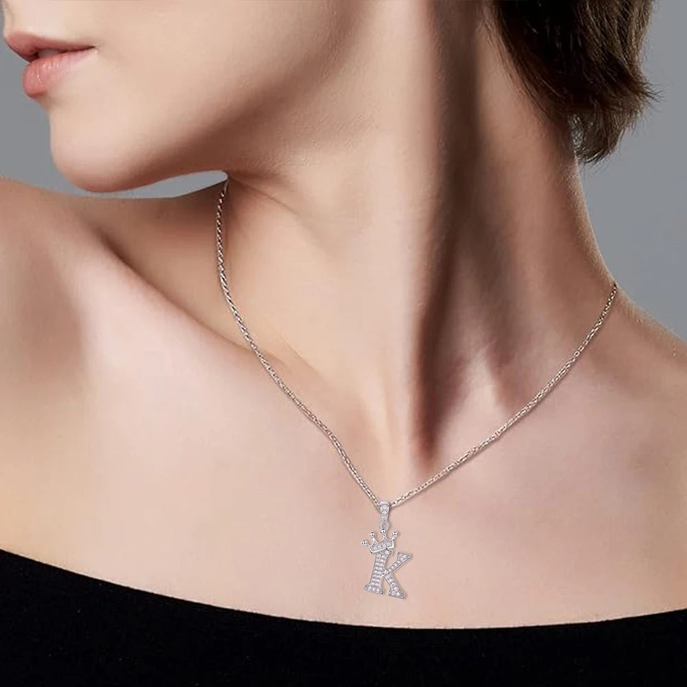 925 Silver Initial Necklace Sparkling Full Moissanite Diamond Pendant Charm Necklaces for Women Letter Name Choker Jewelry Gift