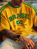 Retro Brasil Rio de Janeiro T-Shirt, Men Women Oversized Brazil Flag Print Casual Streetwear Short Sleeve Top Football jersey