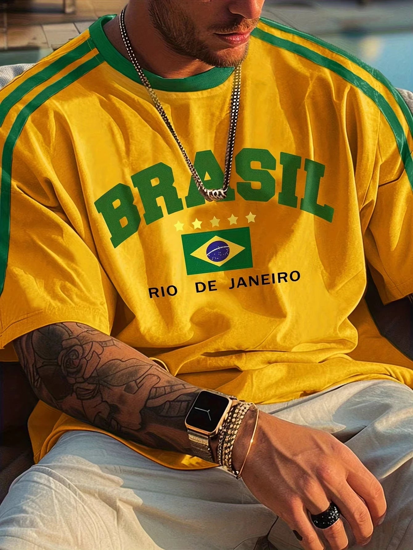 Retro Brasil Rio de Janeiro T-Shirt, Men Women Oversized Brazil Flag Print Casual Streetwear Short Sleeve Top Football jersey