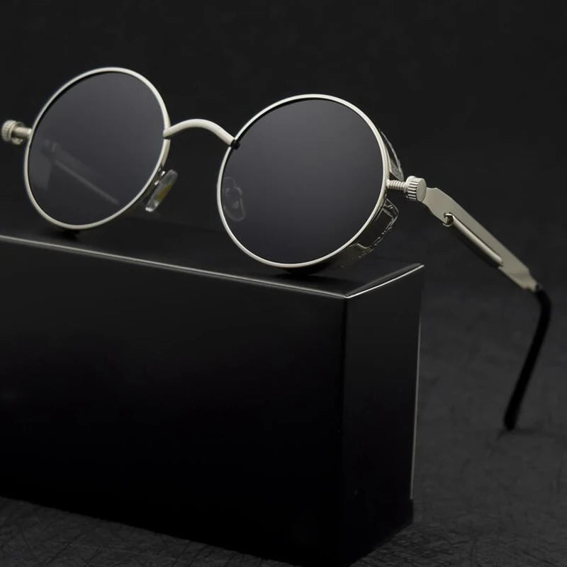 New Steampunk Sunglasses for Men Women Vintage Trendy Round Metal Frame Polarized Sun Glasses Outdoor Driving Riding Accessories
