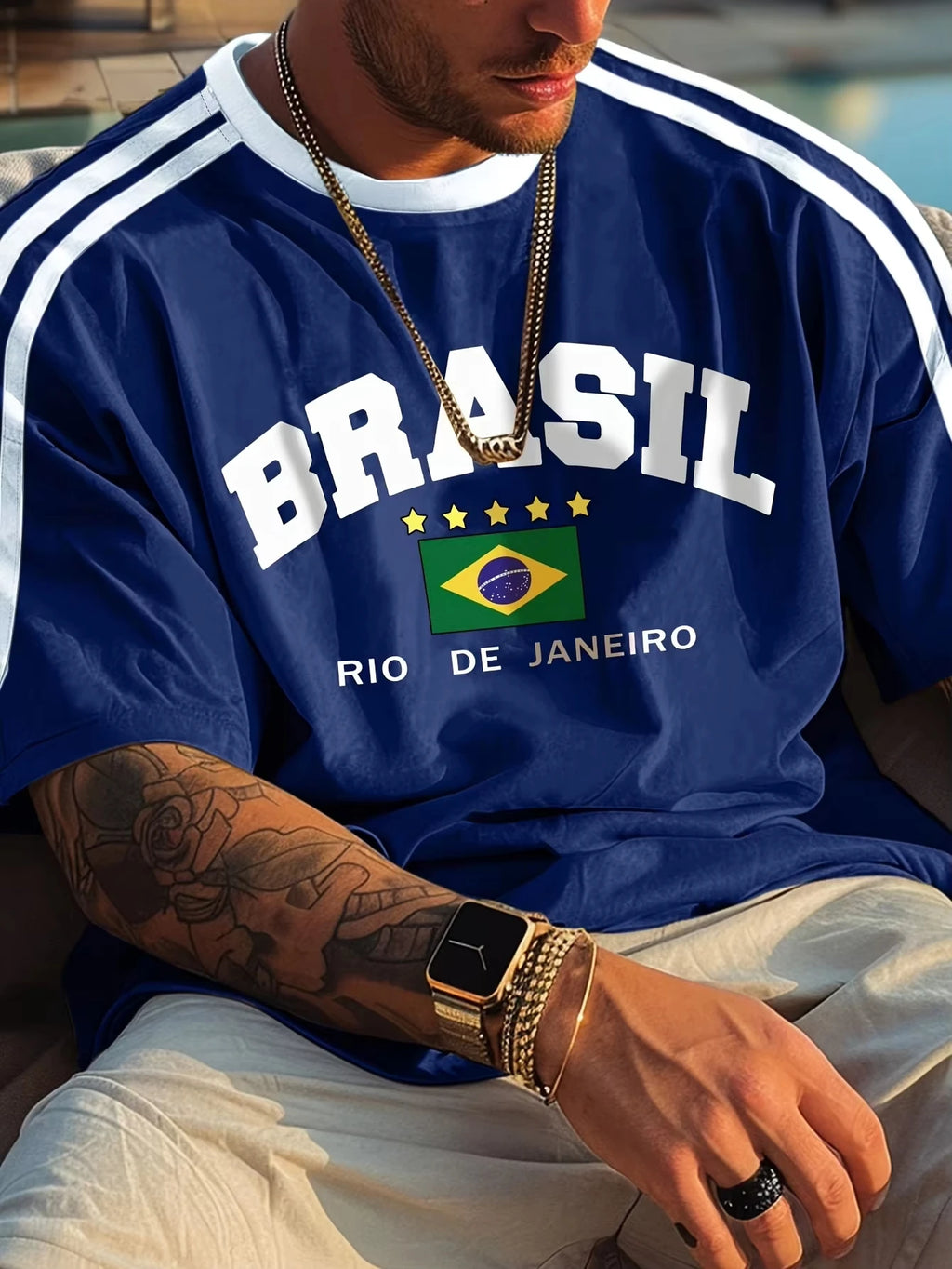 Retro Brasil Rio de Janeiro T-Shirt, Men Women Oversized Brazil Flag Print Casual Streetwear Short Sleeve Top Football jersey