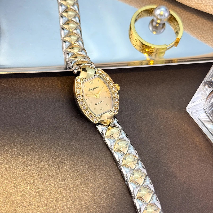 New Fashionable Ladies Bracelet Watch Bucket Shape Quartz Watch Simple Bubble Sensation Rhombus Texture Luxury Light Weight