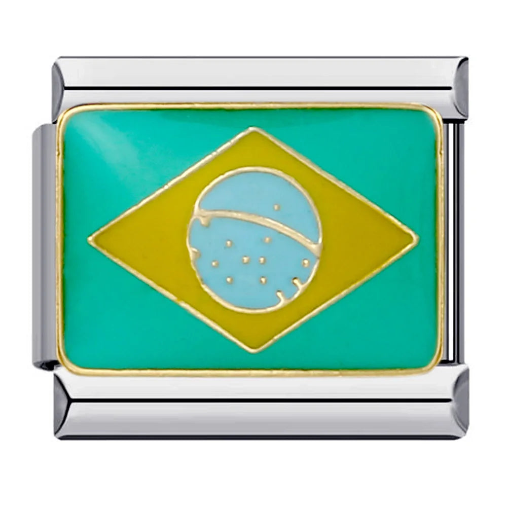2025 New World National Flag Enamel Italian Charm Bead Fit 9mm Stianless Steel Italian Bracelet Link Hand Chain DIY Jewelry Gift
