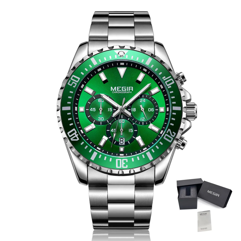MEGIR Original Luxury Men Business Quartz Watches Stainless Steel Chronograph Military Wristwatch Clock Relogio Masculino 2064