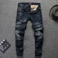Newly Fashion Designer Men Jeans Retro Green Blue Slim Fit Ripped Jeans Men Trousers Vintage Casual Cotton Denim Pants Hombre