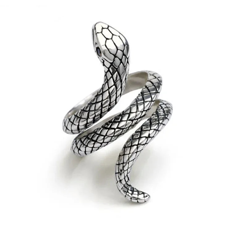 Stereoscopic New Retro Punk Exaggerate Snake Ring 925 sterling silver Opening Rings Adjustable Jewelry