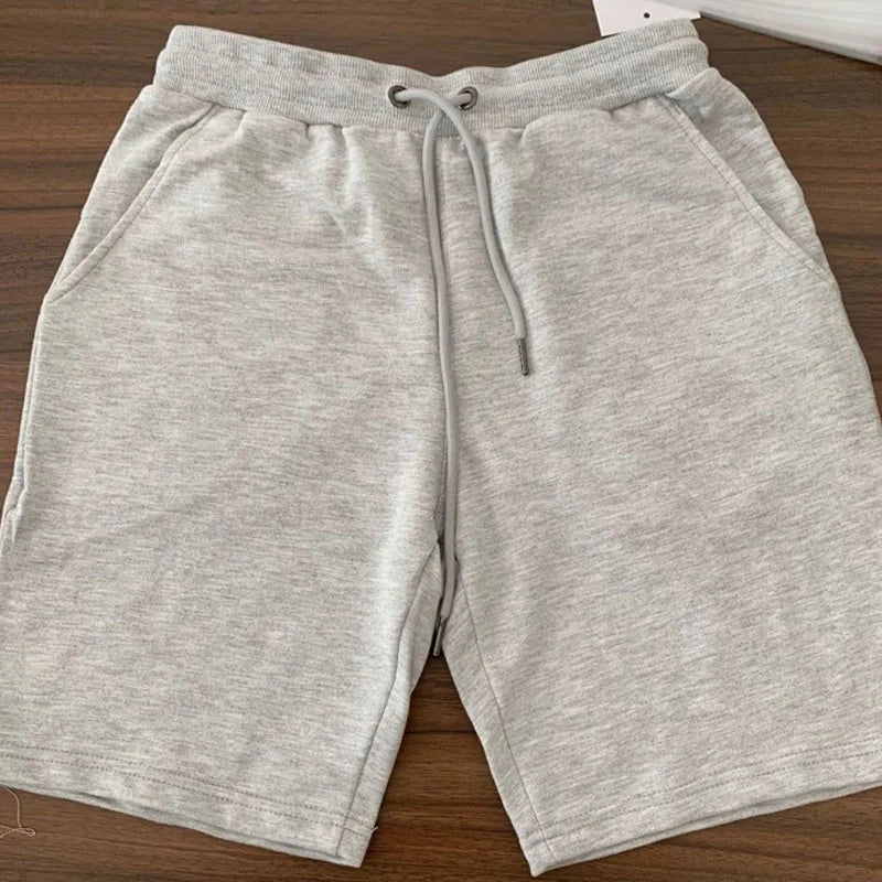 40KG-100KG Summer New 100% Cotton Soft Men’s Drawstring Waist Black White Yellow Pink Casual Shorts 4XL 5XL