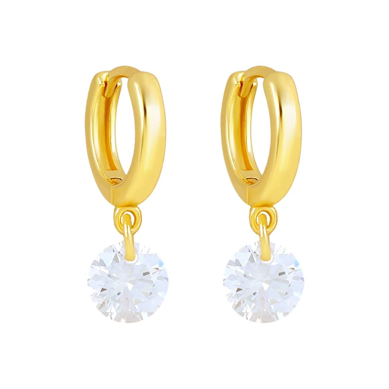925 Sterling Silver Needle Shiny Round Zircon Pendant Hoop Earrings Exquisite Long Chain Stud Earrings Women's Fashion Jewelry