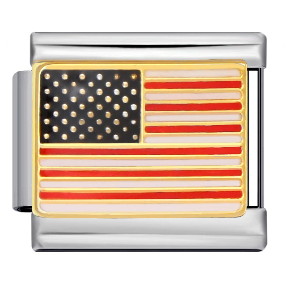 2025 New World National Flag Enamel Italian Charm Bead Fit 9mm Stianless Steel Italian Bracelet Link Hand Chain DIY Jewelry Gift