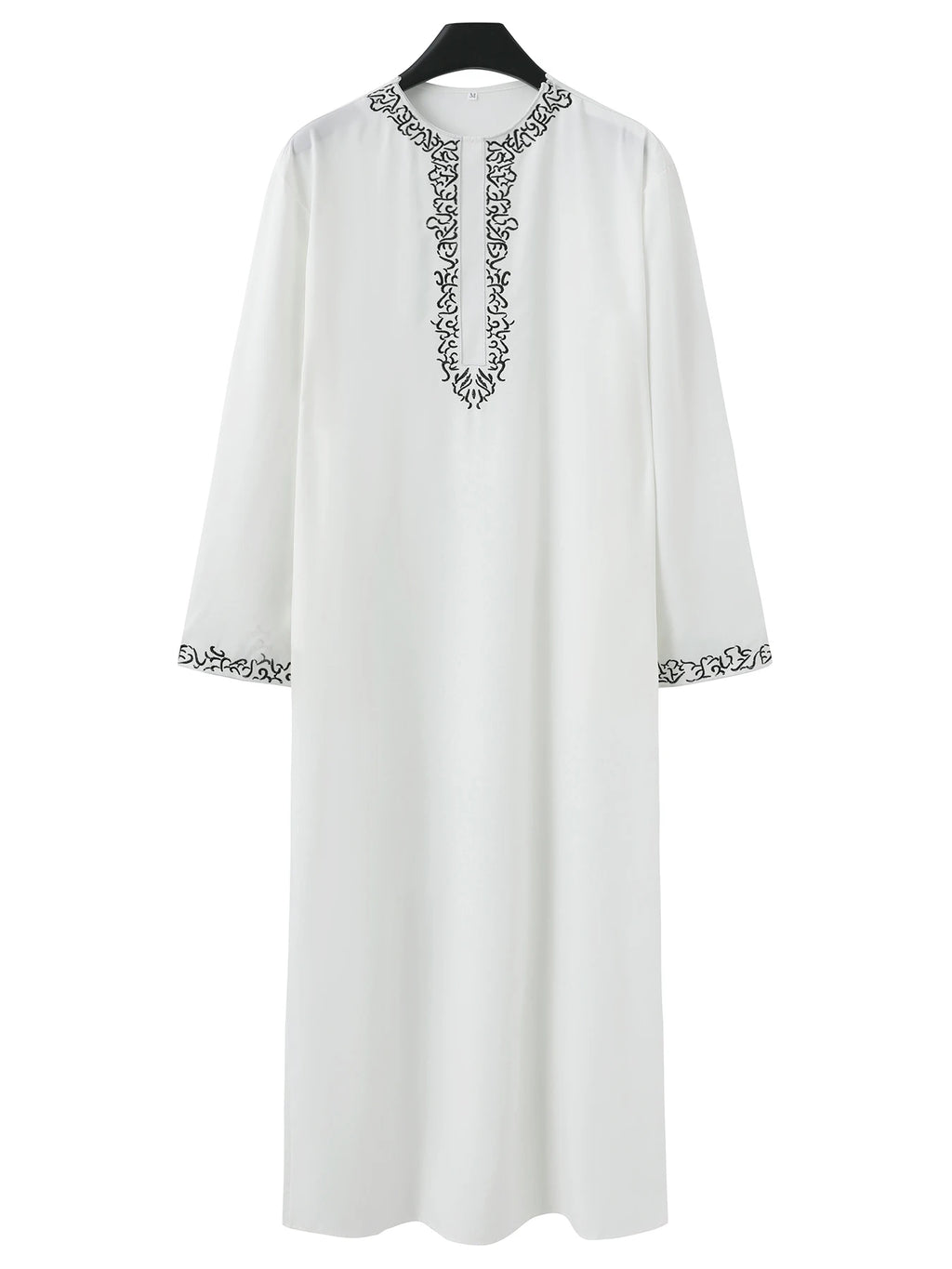 2025 New Men's Luxury White Muslim Moroccan Style Abaya Classic Embroidered Long Sleeve Formal Wear Islamic Arabic Thobe