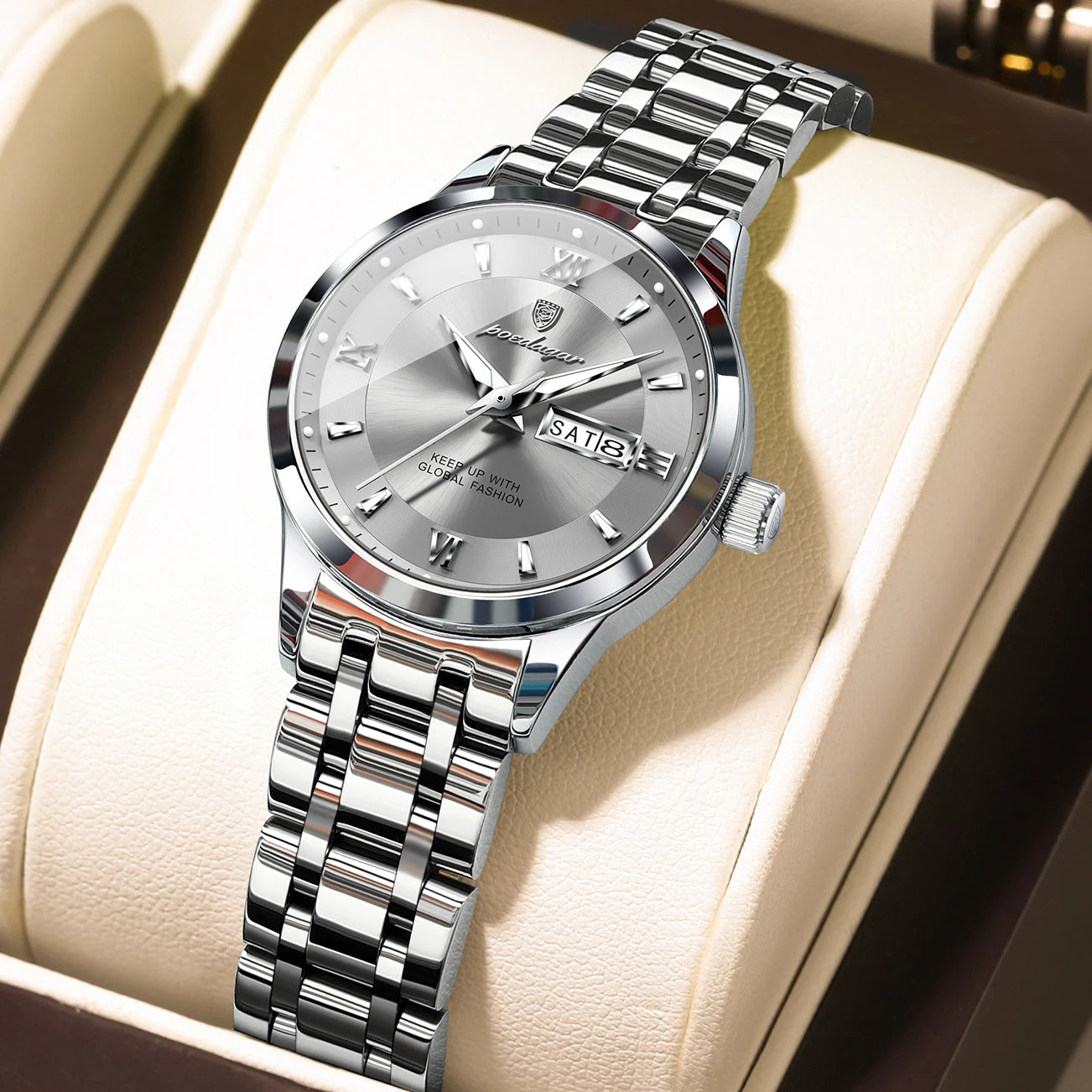 POEDAGAR Luxury Quartz Women Watch Luminous Stainless Steel Waterproof Ladies Wristwatch Week Date Fashion Woman's Watches Reloj