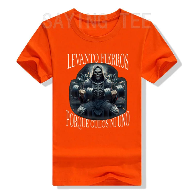 Levanto Fierros Porque: Calacas Chidas Gym T-Shirt Men's Fashion Skeleton Fitness Exercise Tee Tops Husband Daddy Novelty Gifts