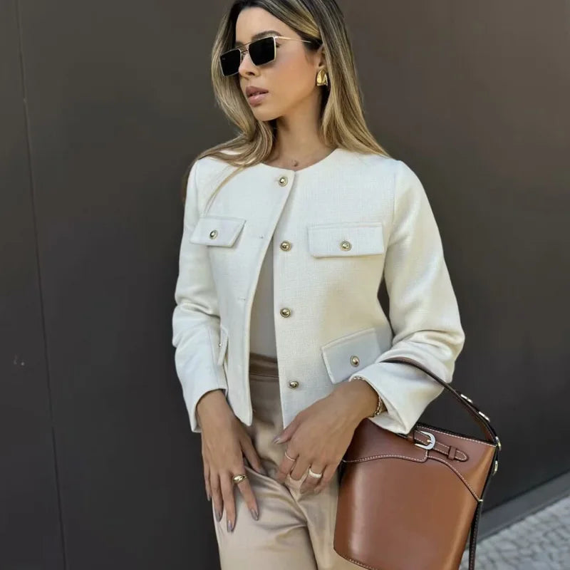 HXAO Woman Outerwears Autumn Long Sleeve Cropped Jacket For Women Winter Button Demi-Season Short Coats Elegant Women's Coat