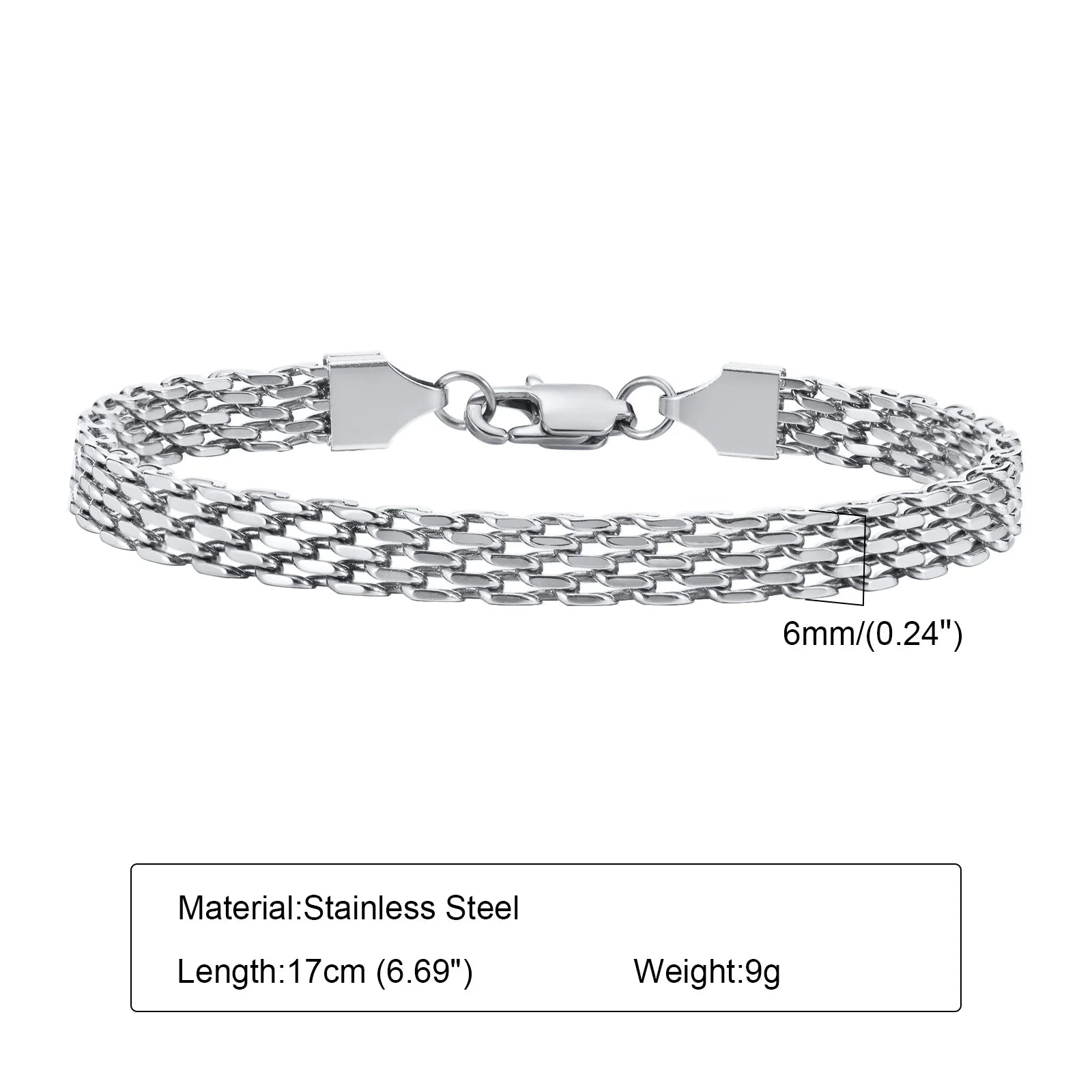 Mesh Link Chain Stainless Steel Bracelet for Women, 3mm/4mm/6mm Gold Plated Italian Chain Wristband Gift Jewelry, Non Tarnis