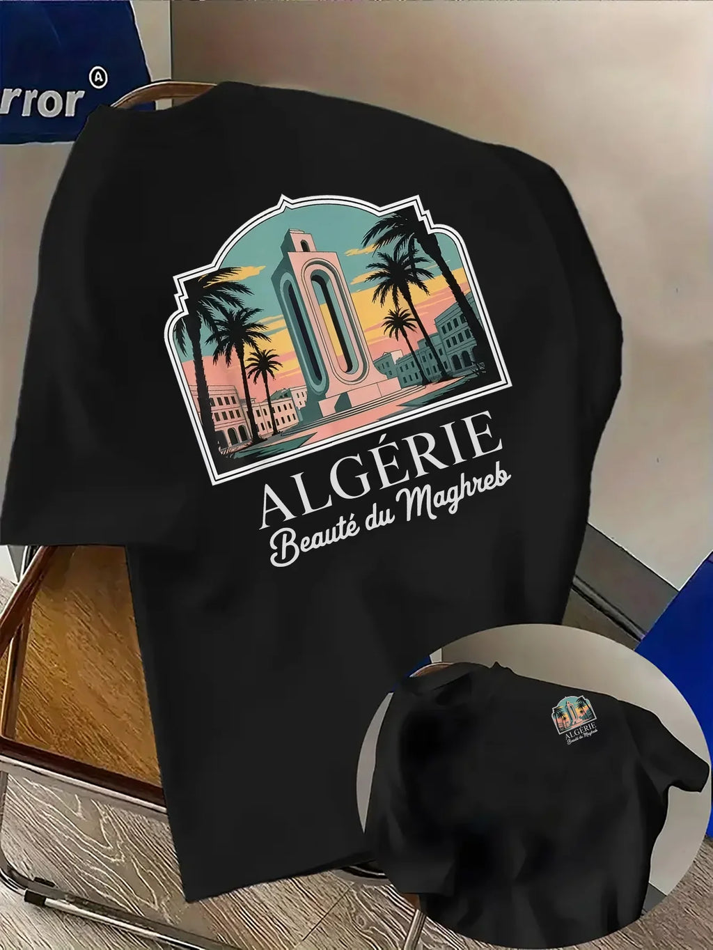 Maghreb-style Men's Summer Fashion T-shirt with The "Algeria" Logo on A Round Neck Breathable Moisture-wicking Loose-fitting Top