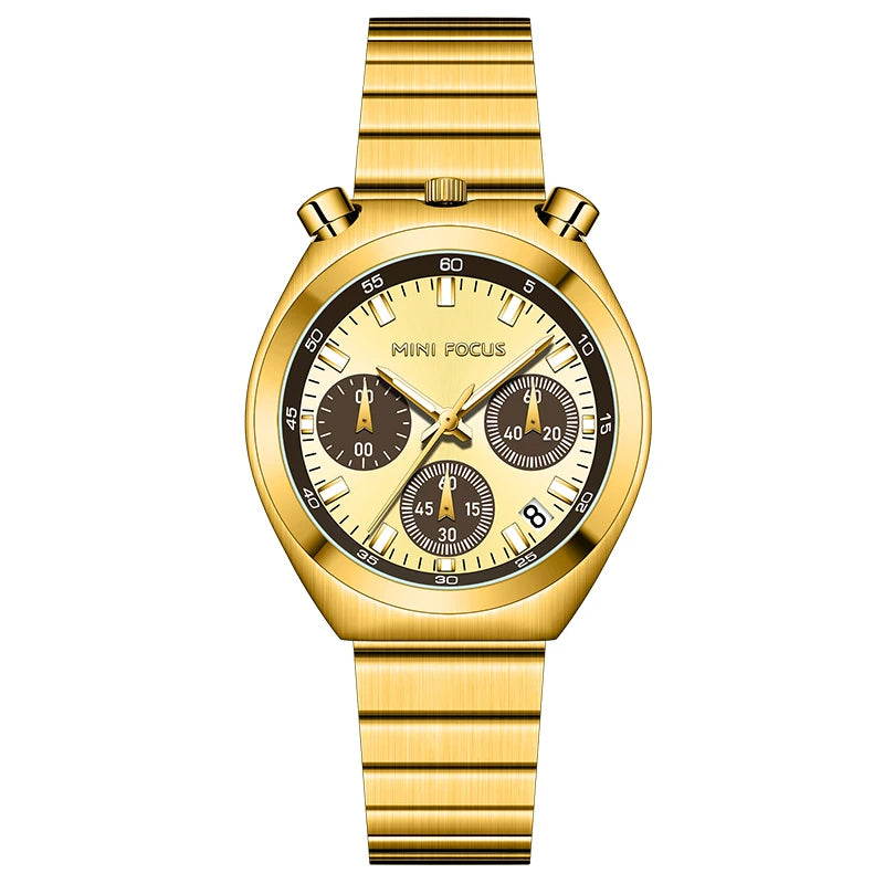 MINI FOCUS Silver Green Quartz Watch for Women Fashion Stainless Steel Band Chronograph Wristwatch with Luminous Hands Date 0491