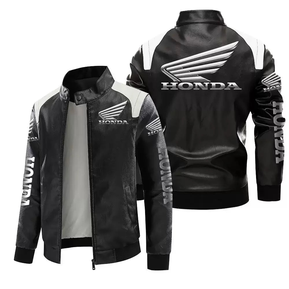 Honda Motorcycle Badge Leather Jacket for Men European American Style plus Size S-4XL Biker Jacket