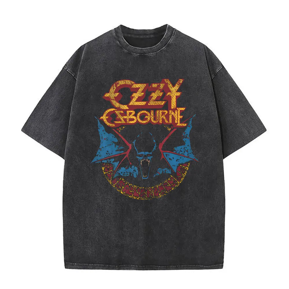 Short Sleeved Round Neck Y2k Tshirt Men Clothing New in Top & Tees Mens T-Shirt Heavy Metal Rock Band Black Sabbath Tour Washed