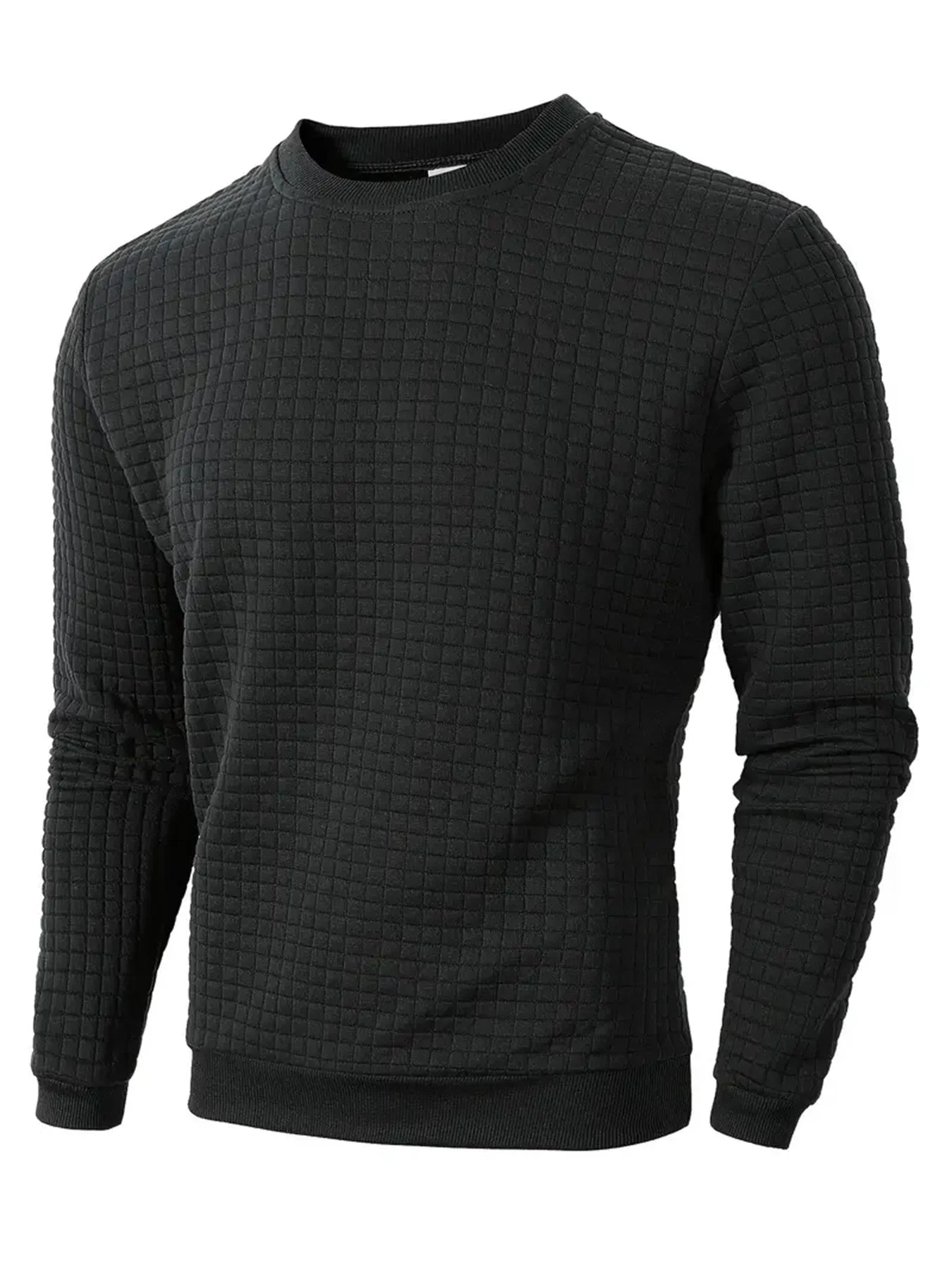 Autumn Men's Crew Neck Pullover Solid Color Casual Jacquard Check Sweatshirt Long Sleeve Warm Slim Sweaters Knitted Streetwear