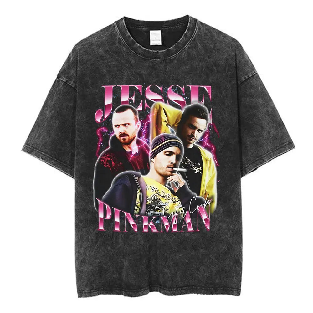 Heisenberg Breaking Bad Vintage Washed T Shirt Better Call Saul Graphic Print T-shirts Men's Pure Cotton Short Sleeves Tee Shirt