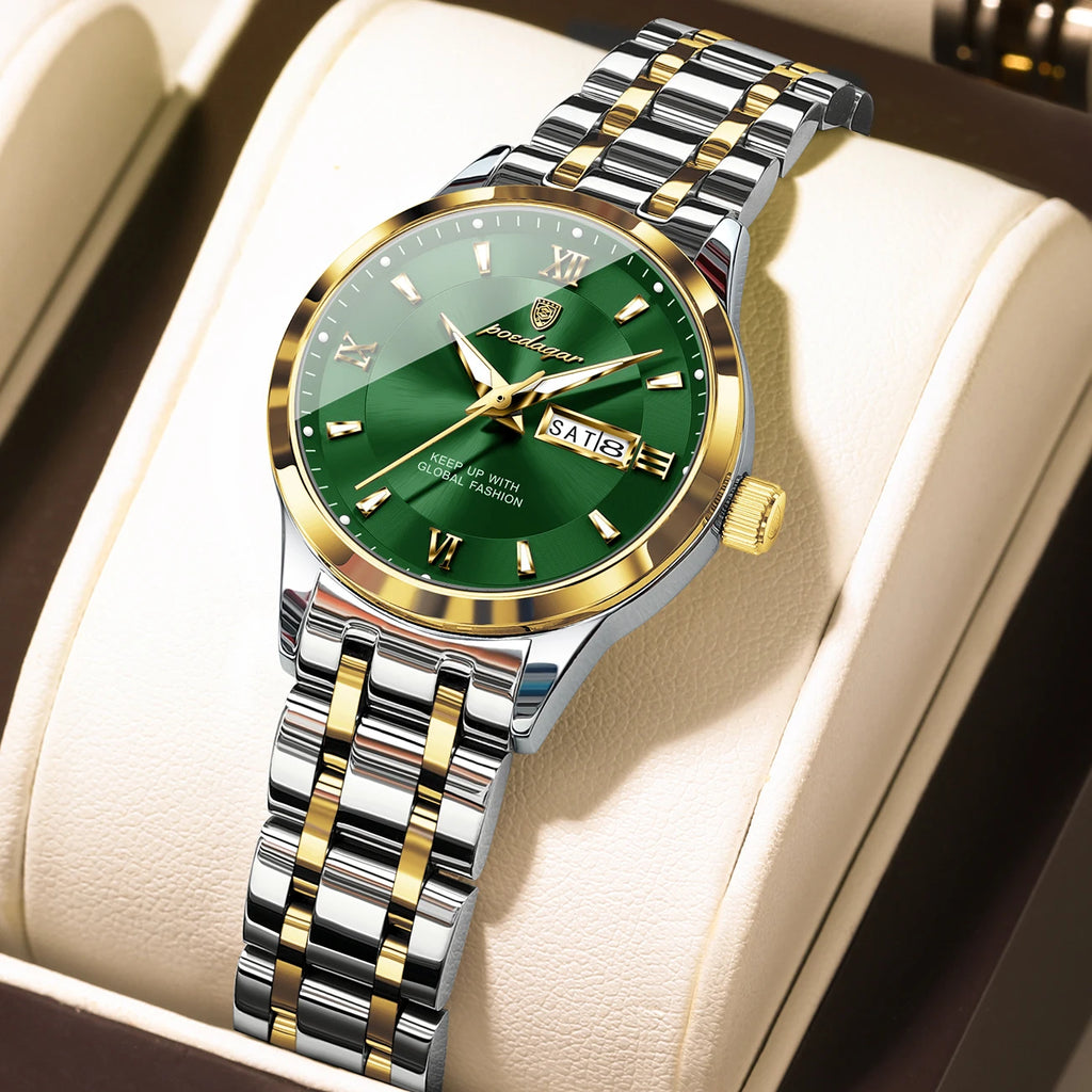 POEDAGAR Luxury Quartz Women Watch Luminous Stainless Steel Waterproof Ladies Wristwatch Week Date Fashion Woman's Watches Reloj
