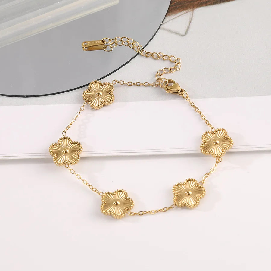 Classic Lucky Five-leaf Flower Clover Golden Stainless Steel Bracelet Fashion Waterproof Women‘s Jewelry Gift