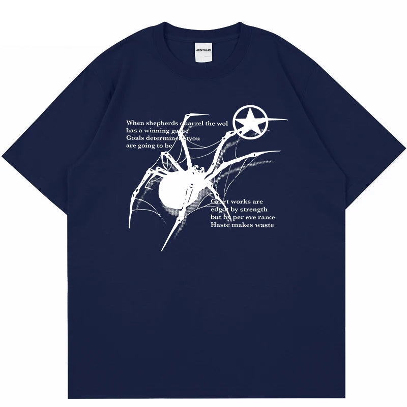 Y2K Korean Men Streetwear Spider Graphic Acubi Harajuku Egirl Short Sleeve T-Shirts Grunge Aesthetic Oversized Tops Alt Clothing