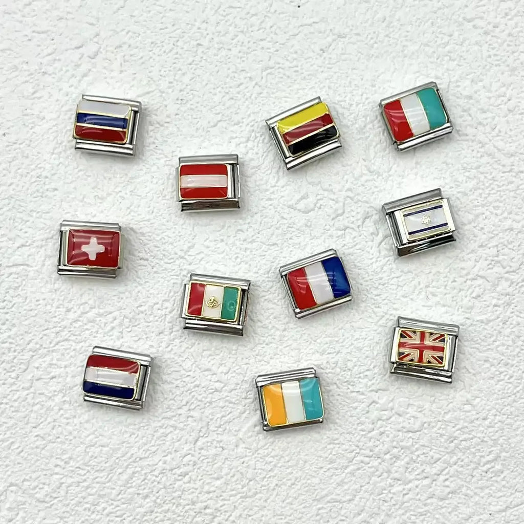 2025 New World National Flag Enamel Italian Charm Bead Fit 9mm Stianless Steel Italian Bracelet Link Hand Chain DIY Jewelry Gift