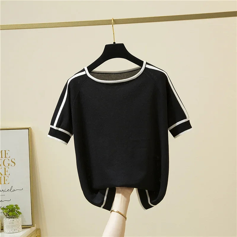 Summer Short Sleeve O-Neck Knitted Women Sweater Pullover Casual Knit Sweater Women Tops Blusas Mujer De Moda 2025