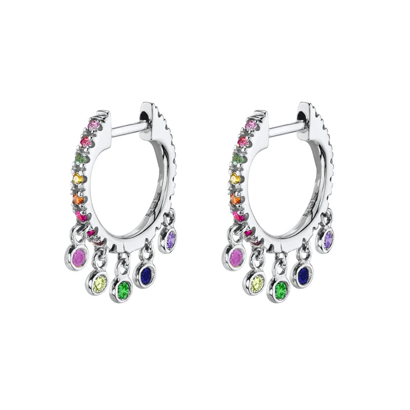 925 Sterling Silver Needle Shiny Round Zircon Pendant Hoop Earrings Exquisite Long Chain Stud Earrings Women's Fashion Jewelry
