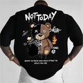 American men's summer spliced teddy bear letter cherry blossom comfortable and breathable round neck T-shirt outdoor street top