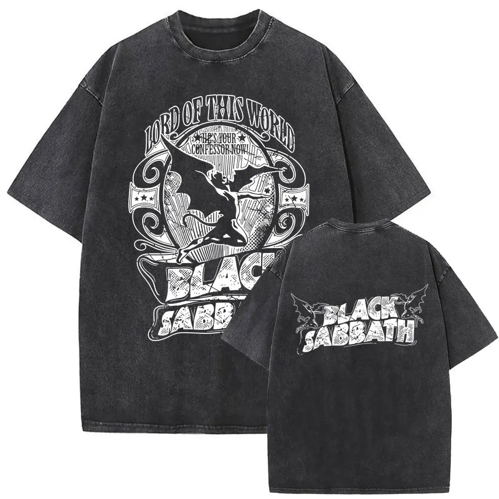 Short Sleeved Round Neck Y2k Tshirt Men Clothing New in Top & Tees Mens T-Shirt Heavy Metal Rock Band Black Sabbath Tour Washed