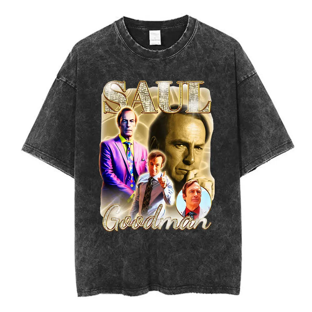 Heisenberg Breaking Bad Vintage Washed T Shirt Better Call Saul Graphic Print T-shirts Men's Pure Cotton Short Sleeves Tee Shirt