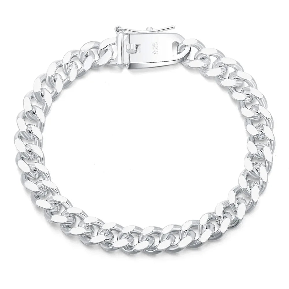 Noble 925 Sterling silver 10MM solid Chain 20cm  Bracelets for women party Christmas Gifts fashion Jewelry