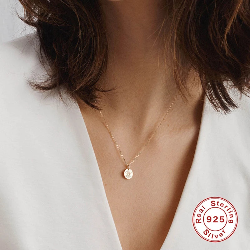 ROXI Ins Sun Pendant Necklaces for Women Men Jewelry 925 Sterling Silver Sun Gold Necklace Collares Chain Naszyjnik Luxury Gift