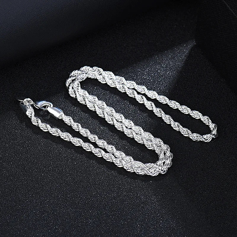 Hot Charms Fine 4MM Rope Chain 925 Sterling Silver Necklaces for Woman Men Classic Fashion Jewelry Wedding Party Holiday Gifts