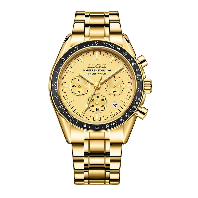 LIGE Luxury Men Watches Luminous Calendar Quartz Watch Mens Waterproof Stainless Steel Man Wristwatch Sport Business Male Clock