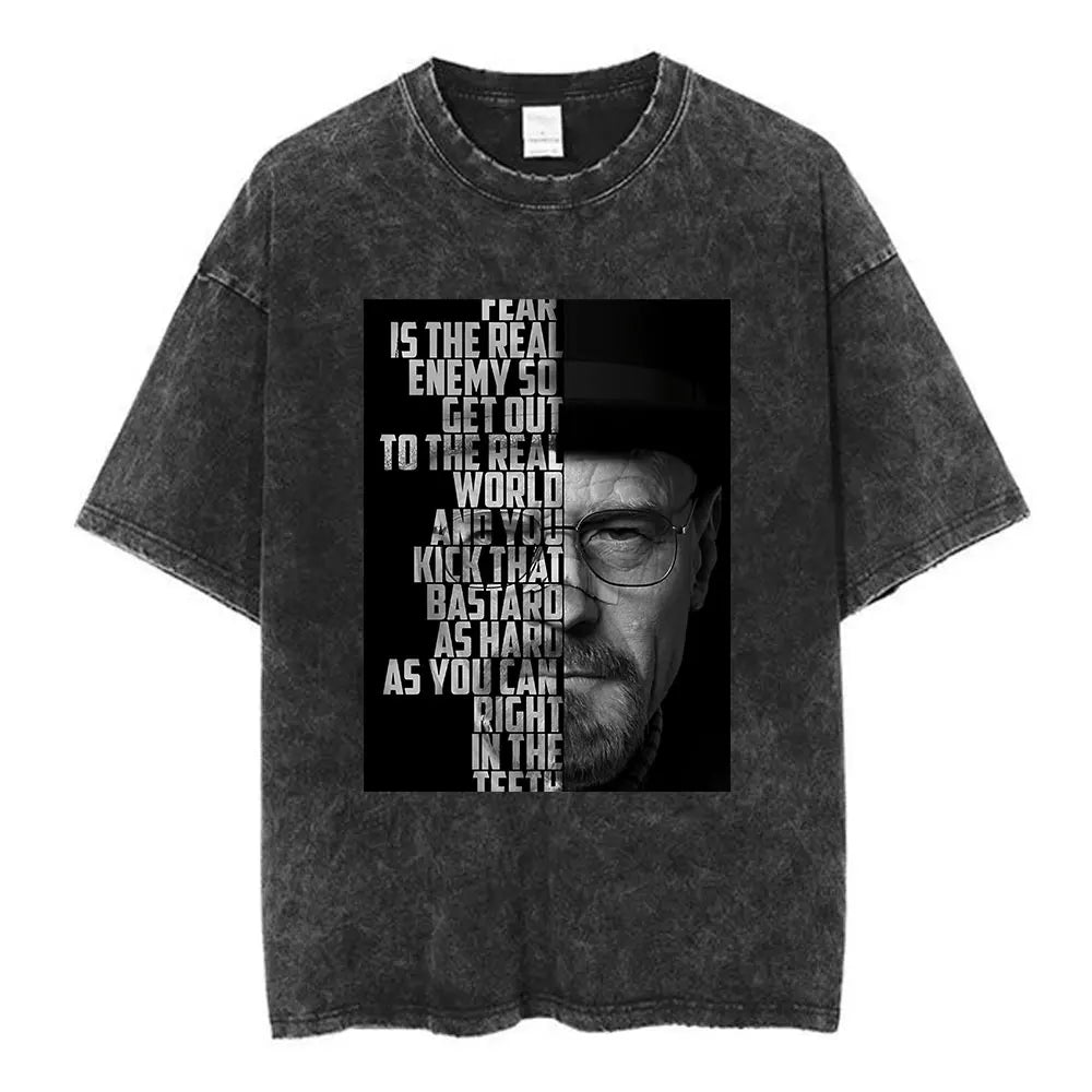 Heisenberg Breaking Bad Vintage Washed T Shirt Better Call Saul Graphic Print T-shirts Men's Pure Cotton Short Sleeves Tee Shirt