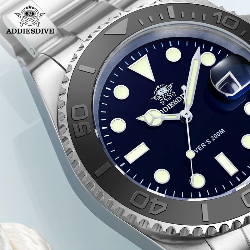 ADDIESDIVE New Luxury Men's Watch Stainless Steel BGW9 Super Luminous Quartz Men's Watch Diver 200m Men Analog Watches MY-H3C