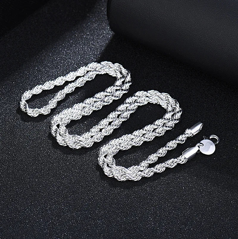 Hot Charms Fine 4MM Rope Chain 925 Sterling Silver Necklaces for Woman Men Classic Fashion Jewelry Wedding Party Holiday Gifts