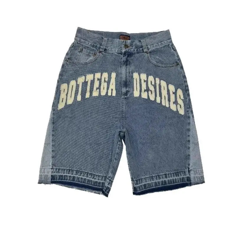 Korean Reviews Many Men's Clothes Denim Shorts Hip-hop Street Splicing Embroidery Retro Casual Pants Letters 1 /2 Jeans for Man