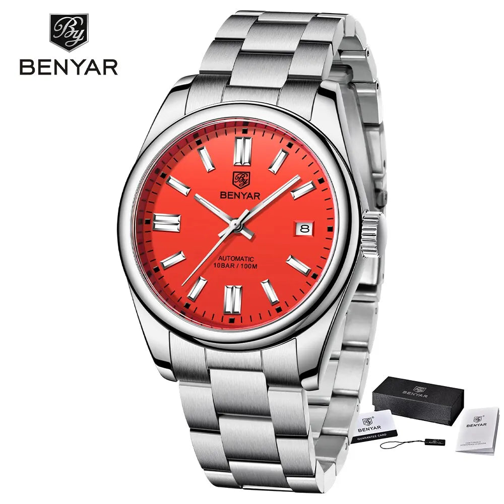 BENYAR New Luxury Automatic Watch 10Bar Waterproof Stainless Steel Men Mechanical Wristwatches Sports Diving Watch for Men