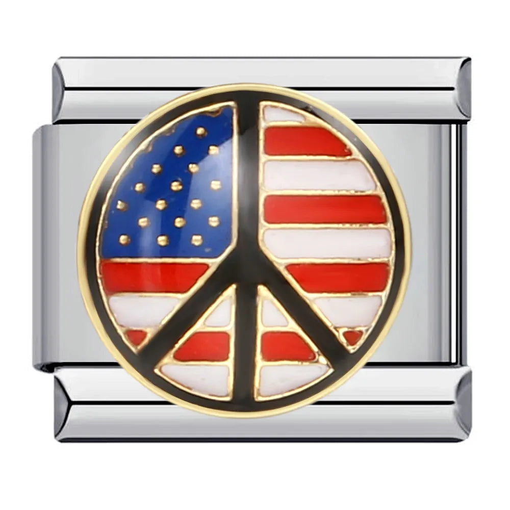 2025 New World National Flag Enamel Italian Charm Bead Fit 9mm Stianless Steel Italian Bracelet Link Hand Chain DIY Jewelry Gift